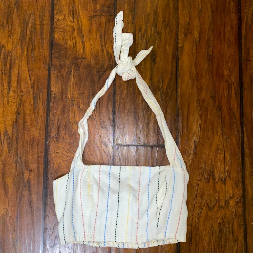 STRIPED COLORFUL HALTER HALF TOP